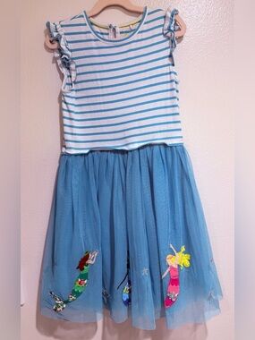 Mini Boden Blue & White Striped Mermaid Tulle Dress